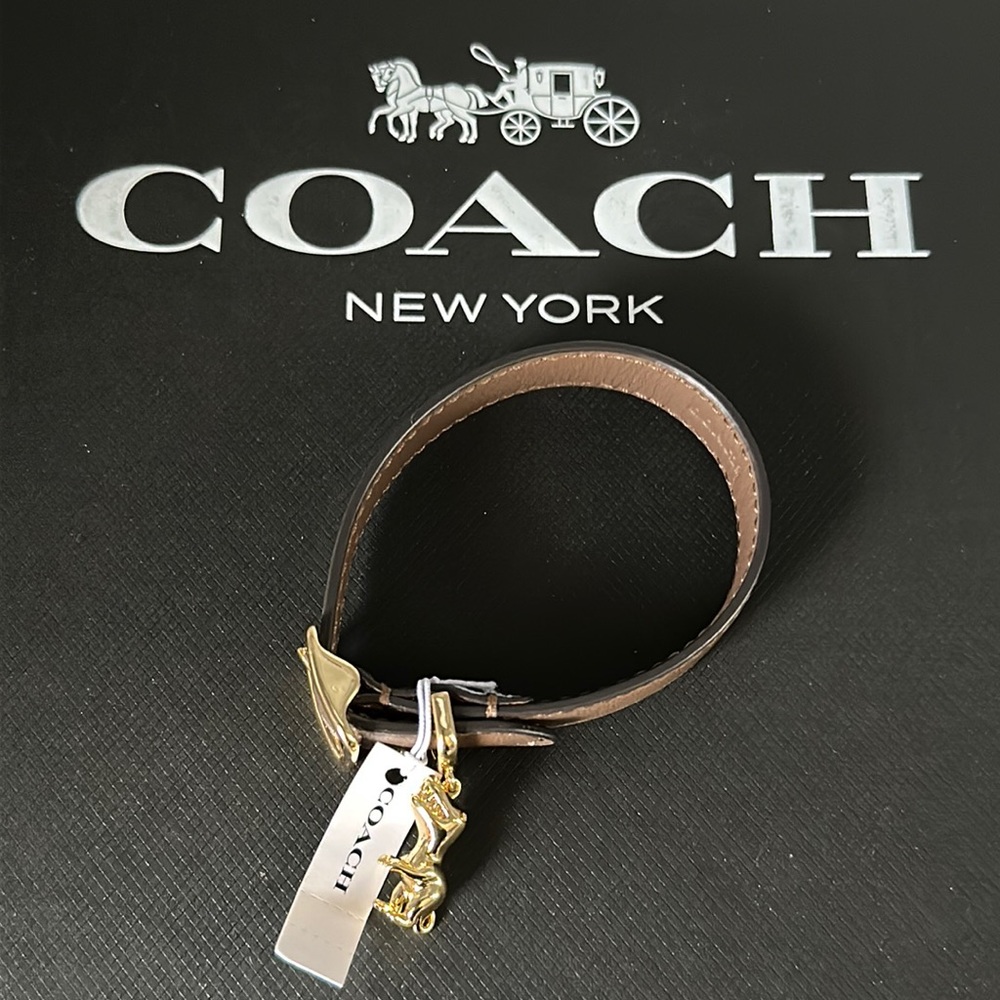 Coach Rexy Buckle Charm Leather Bracelet Brown Gold - Picture 3 of 6